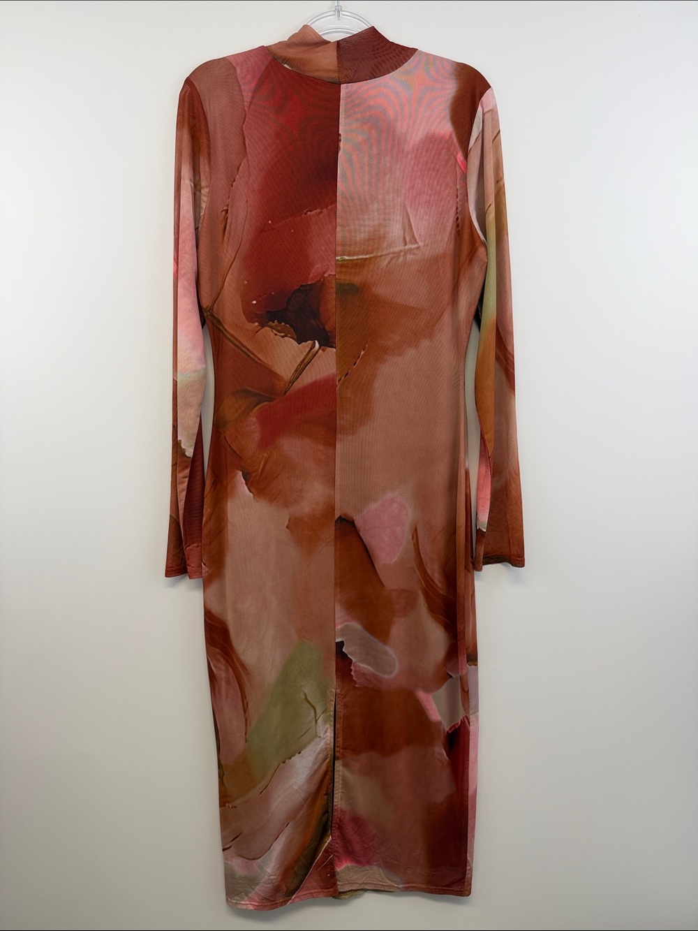 VICI Rust Abstract Watercolor Mesh Long Sleeve Bodycon Midi Dress XL - Picture 7 of 9